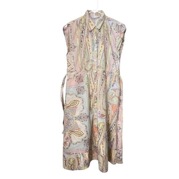 Zara Paisley Printed Midi Belted Shirt Dress Size XL - Picture 3 of 15